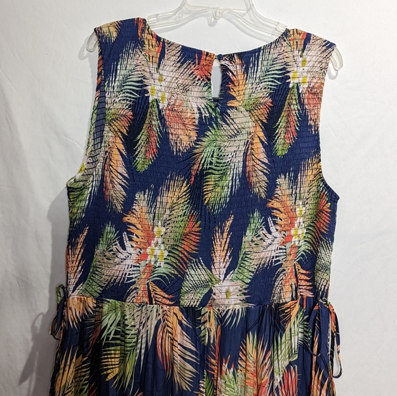 Terra & Sky 1X Maxi Dress Blue Floral Tropical Tassled Pockets Sleeveless 16 18 - Picture 10 of 13